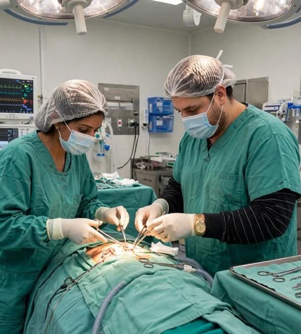 Carlos vestido de cirujano en plena operación